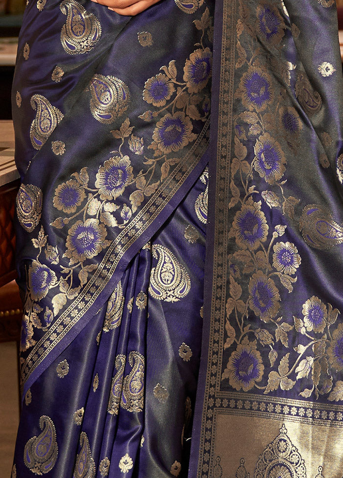 Blue Spun Silk Saree With Blouse Piece