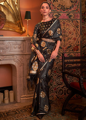 Black Spun Silk Saree With Blouse Piece