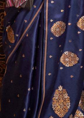 Blue Spun Silk Saree With Blouse Piece