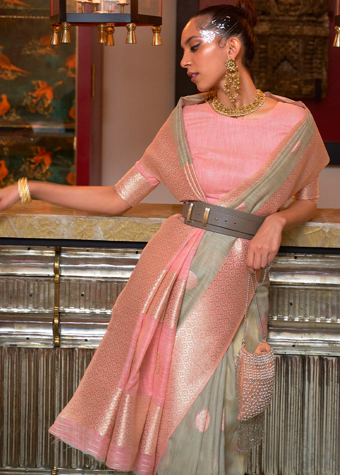 Brown Linen Silk Saree With Blouse Piece