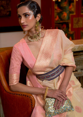 Beige Linen Silk Saree With Blouse Piece