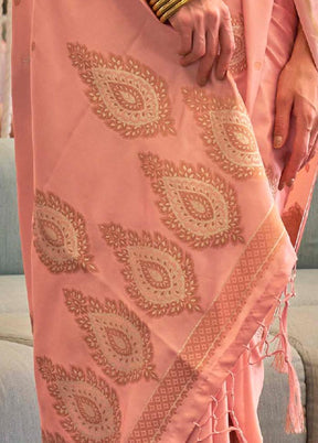 Peach Spun Silk Woven Work Saree With Blouse