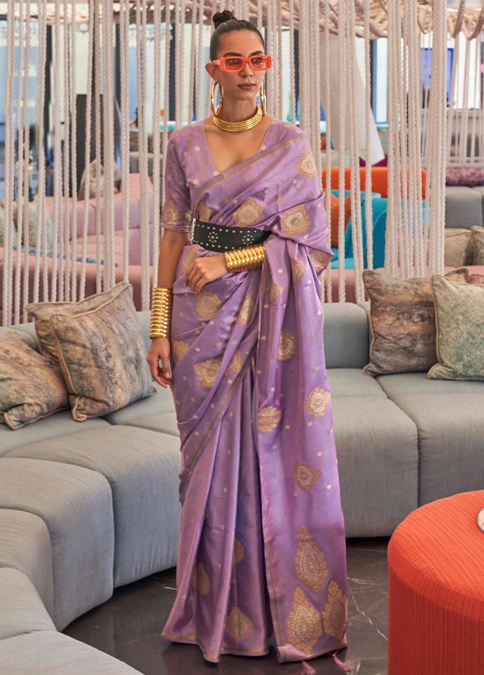 Purple Spun Silk Woven Work Saree With Blouse