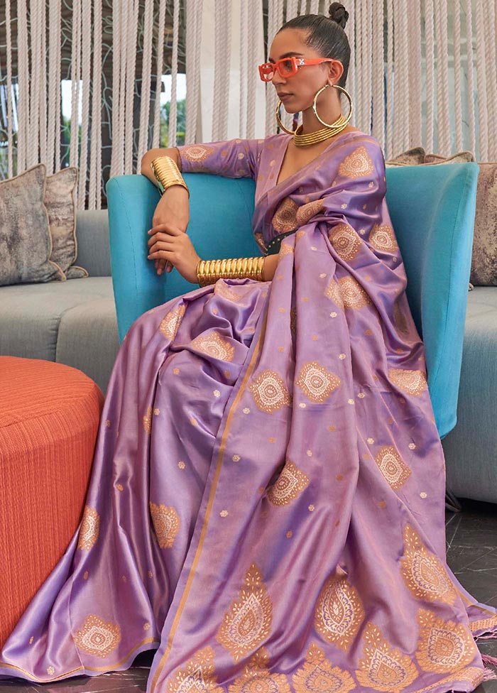 Purple Spun Silk Woven Work Saree With Blouse