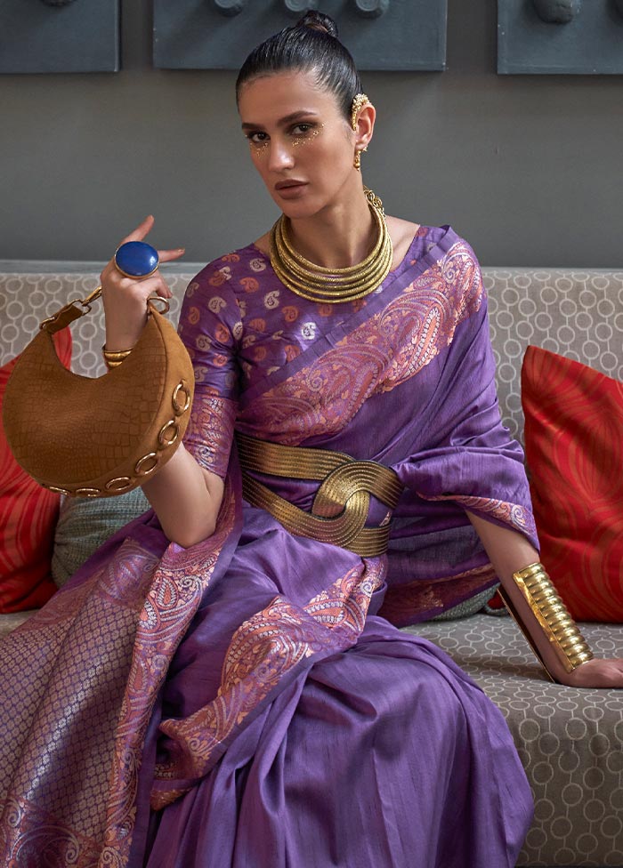 Blue Spun Silk Zari Woven Saree With Blouse