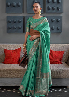 Green Spun Silk Zari Woven Saree With Blouse