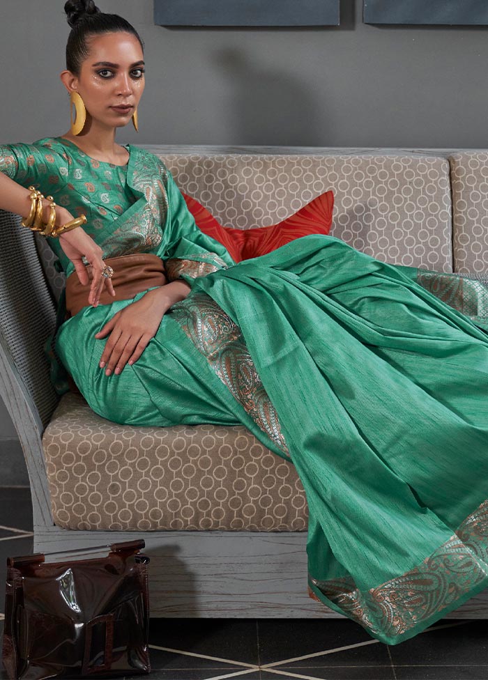 Green Spun Silk Zari Woven Saree With Blouse