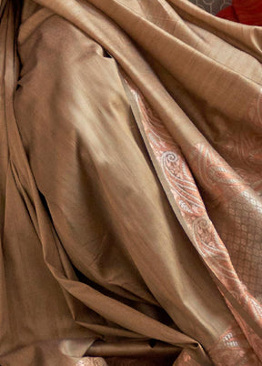 Beige Spun Silk Zari Woven Saree With Blouse