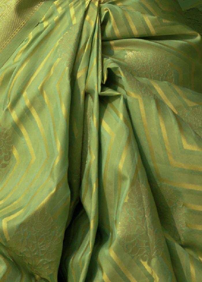 Pista Green Spun Silk Woven Work Saree With Blouse