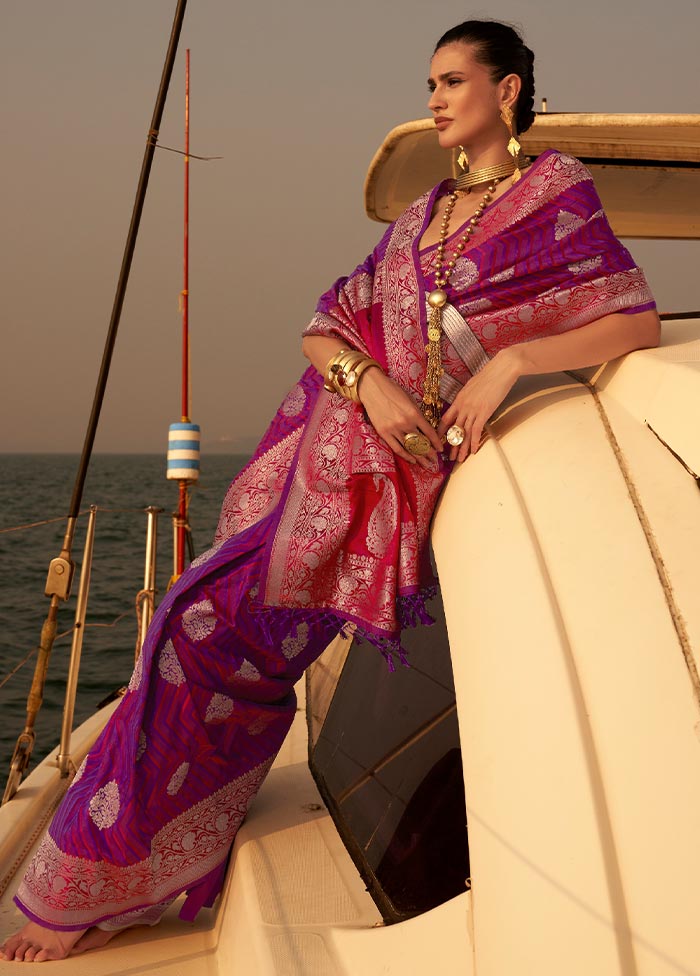 Purple Spun Silk Woven Work Saree With Blouse