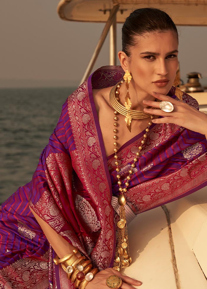 Purple Spun Silk Woven Work Saree With Blouse