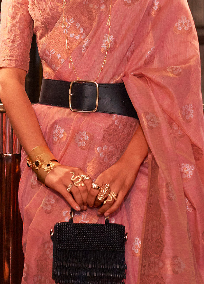 Pink Spun Silk Zari Woven Saree With Blouse
