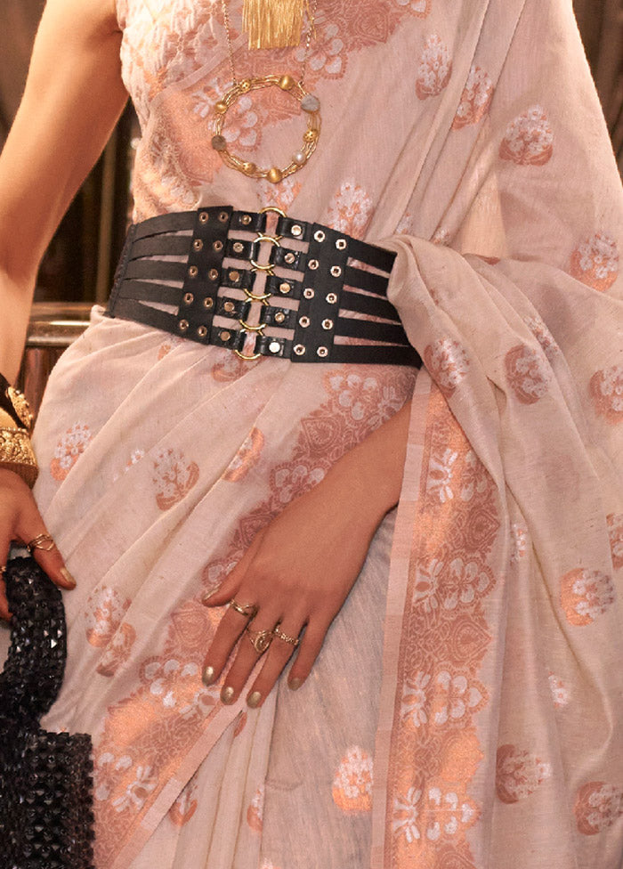 Peach Spun Silk Zari Woven Saree With Blouse