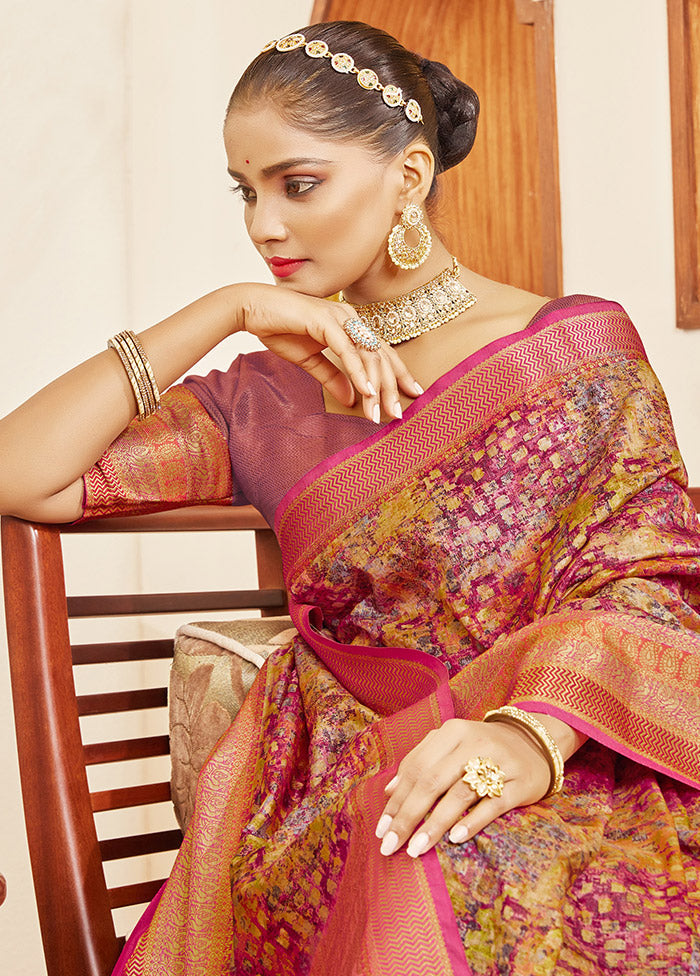 Multicolor Spun Silk Woven Work Saree With Blouse