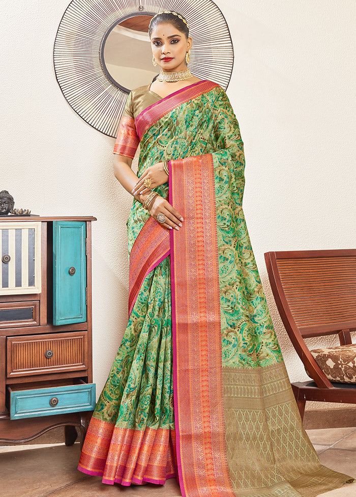 Multicolor Spun Silk Woven Work Saree With Blouse