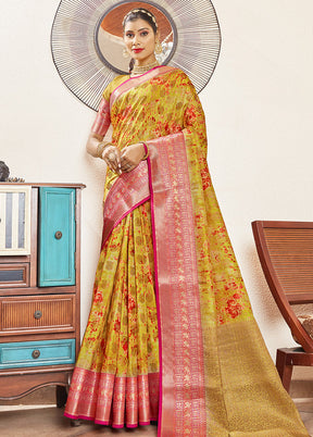 Yellow Spun Silk Woven Work Saree With Blouse
