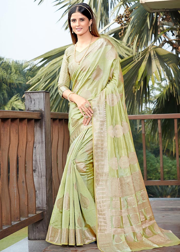 Green Woven Silk Saree With Blouse