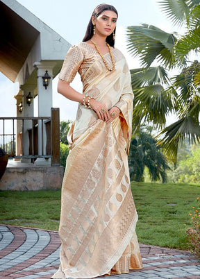 Beige Woven Silk Saree With Blouse