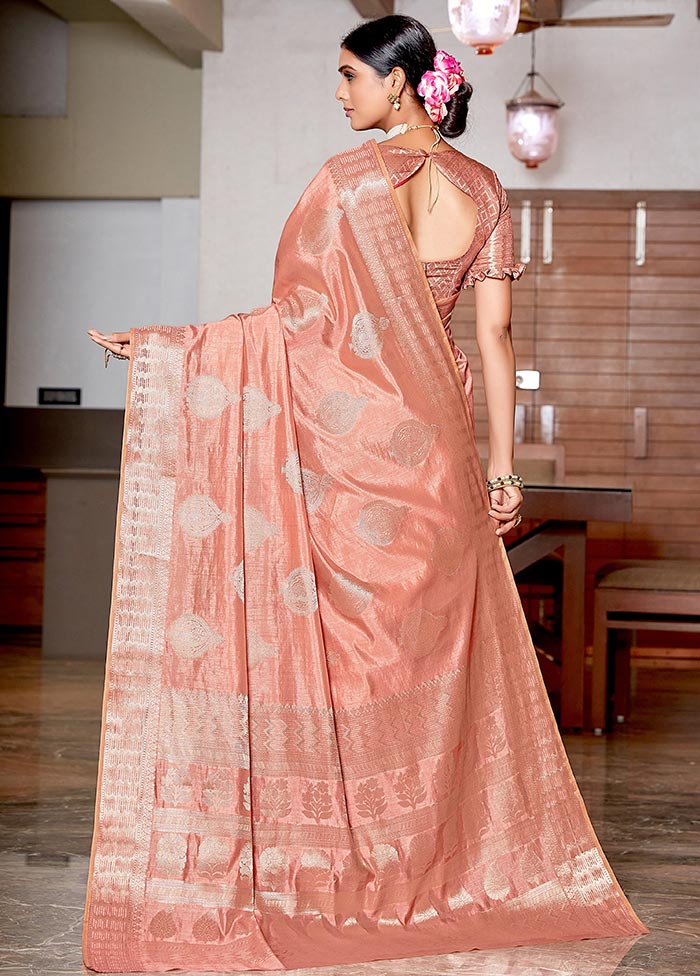Peach Woven Silk Saree With Blouse