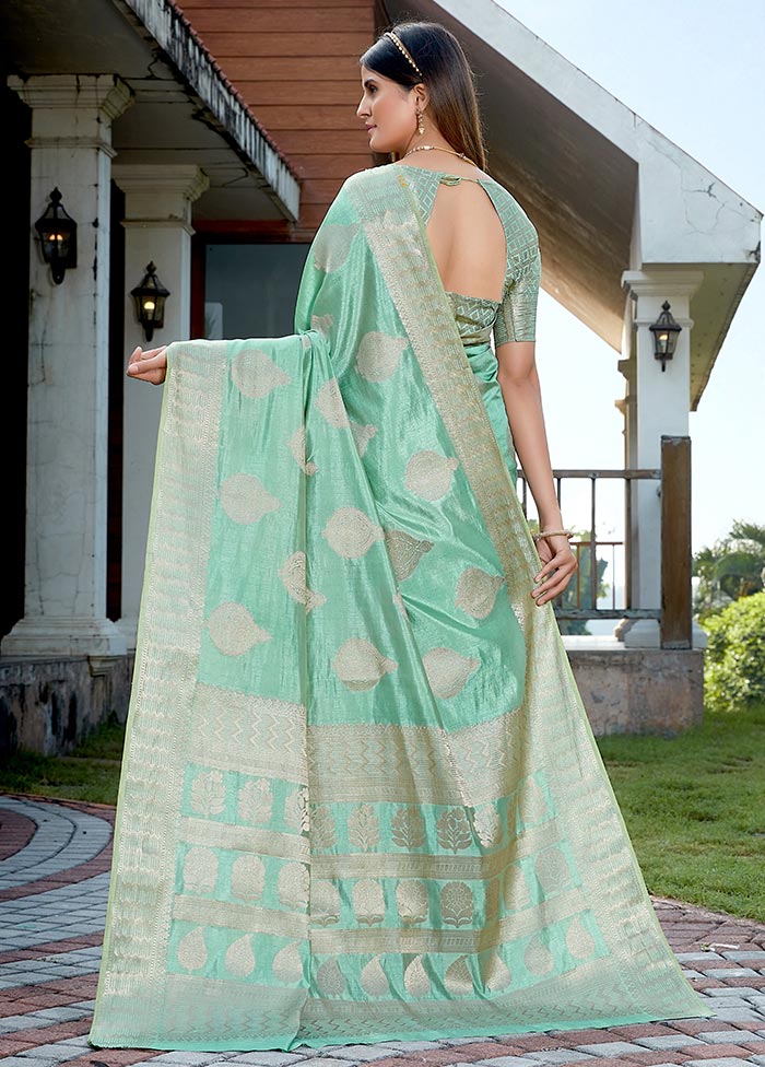 Sea Green Woven Silk Saree With Blouse