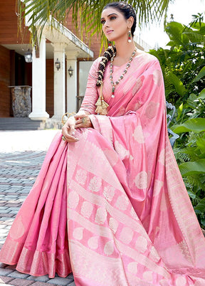 Pink Woven Silk Saree With Blouse