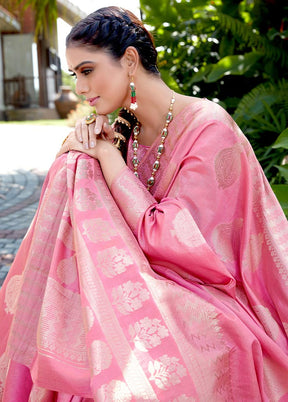 Pink Woven Silk Saree With Blouse