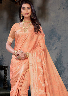 Peach Woven Silk Saree With Blouse