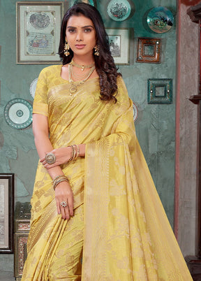 Yellow Woven Silk Saree With Blouse