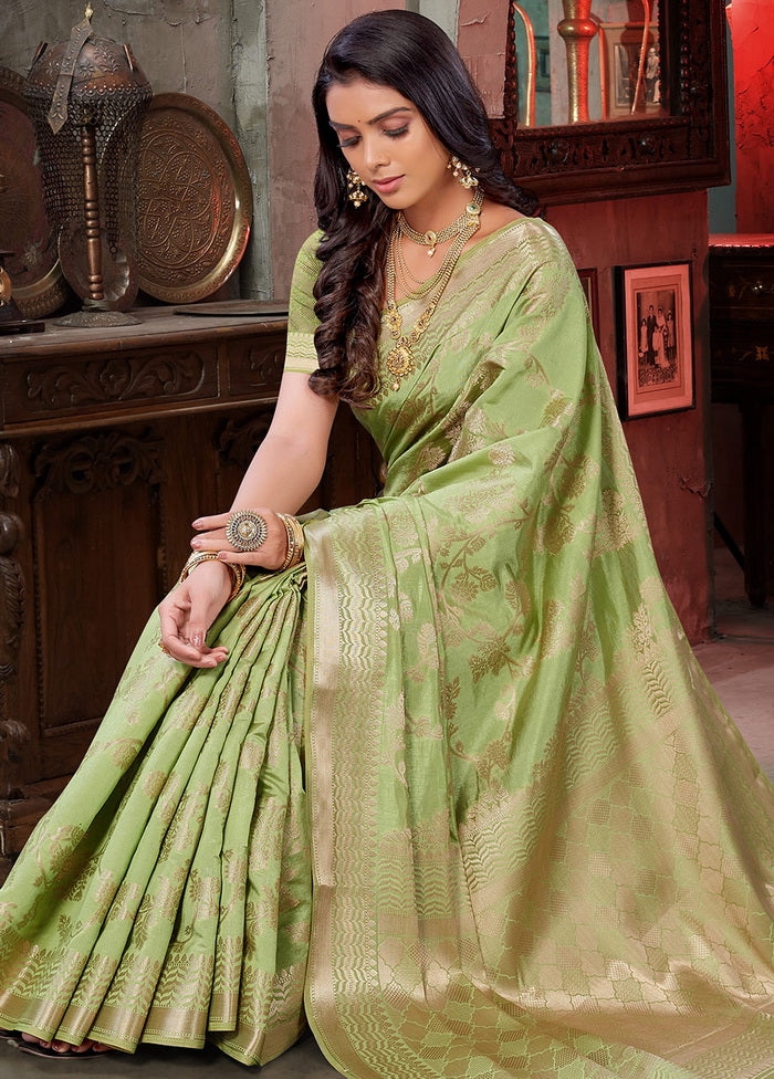 Green Woven Silk Saree With Blouse