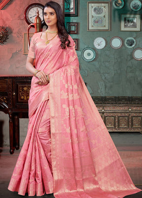 Pink Woven Silk Saree With Blouse