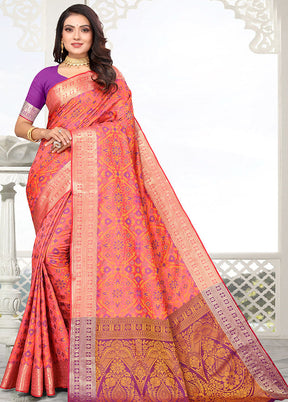 Peach Spun Silk Saree With Blouse Piece