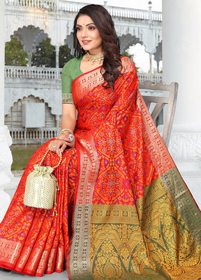 Red Spun Silk Saree With Blouse Piece