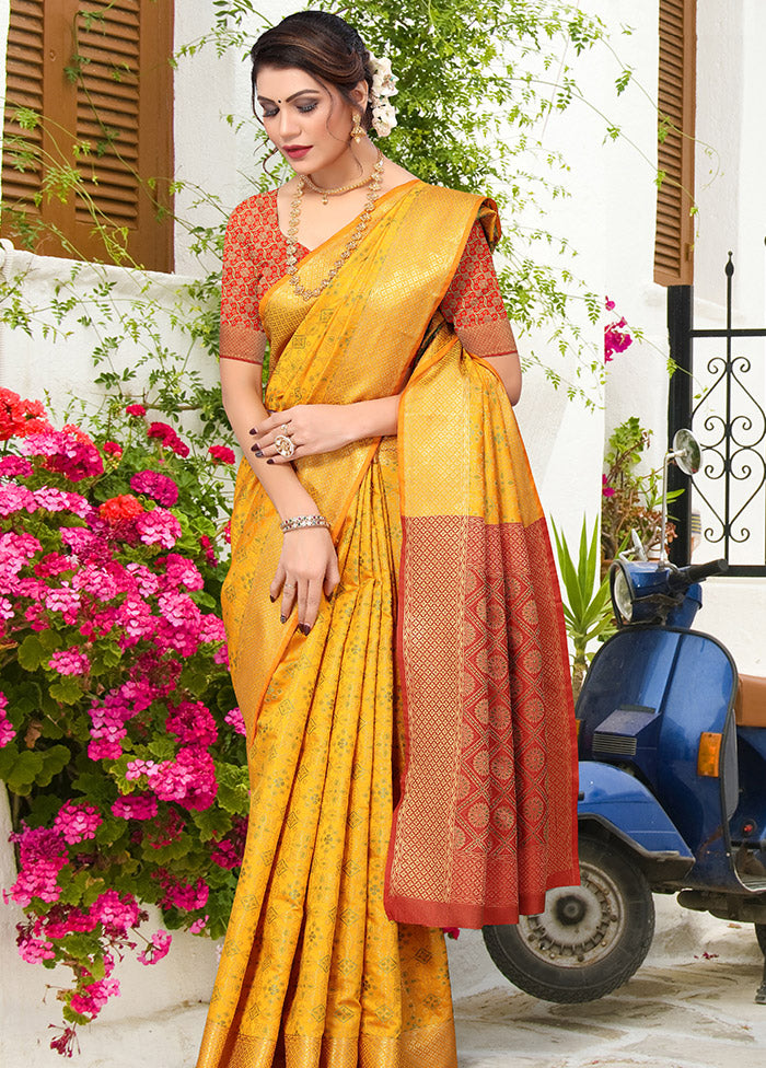 Yellow Spun Silk Saree With Blouse Piece