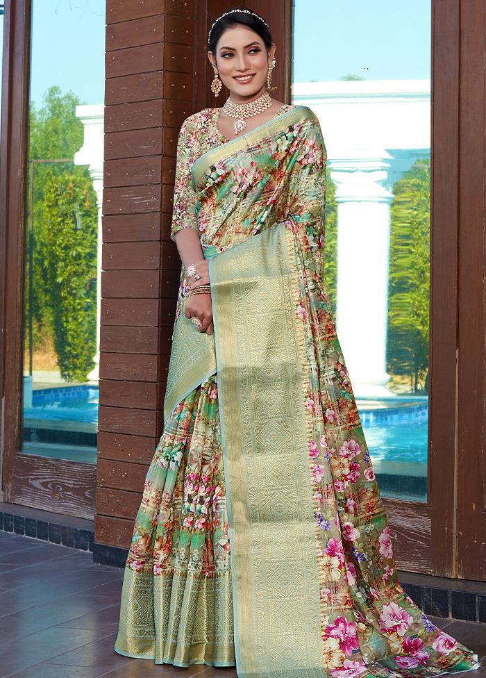 Multicolor Spun Silk Saree With Blouse Piece