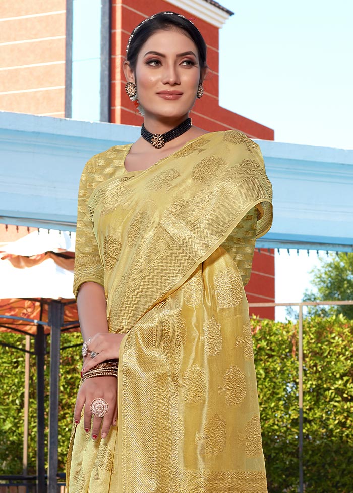 Yellow Organza Zari Woven Butti Work Saree With Blouse