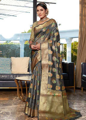 Grey Organza Digital Print Saree With Blouse