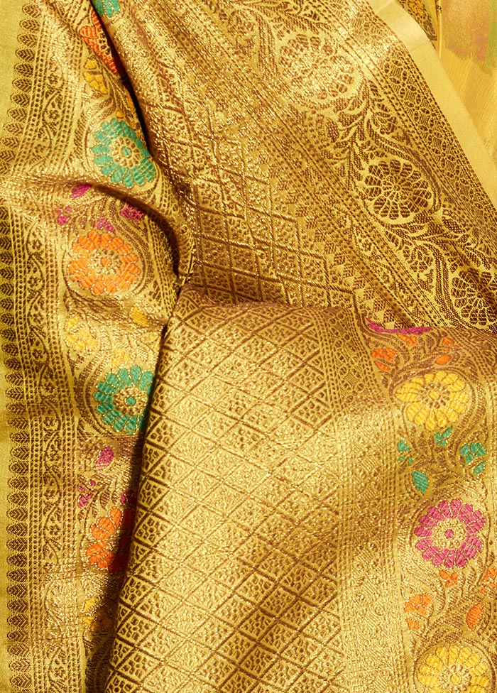 Yellow Organza Digital Print Saree With Blouse