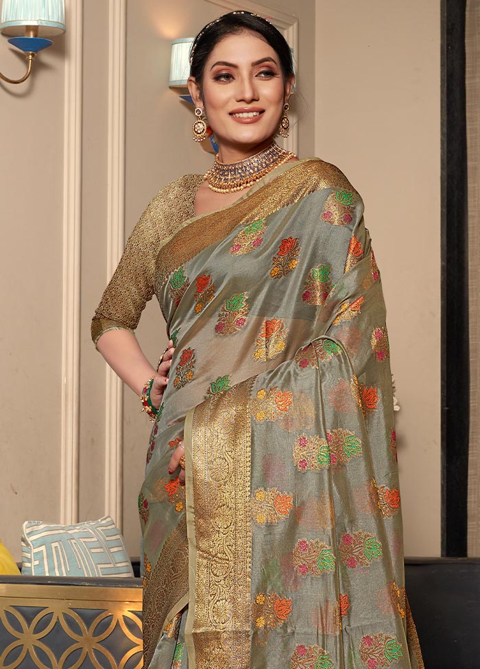 Grey Organza Digital Print Saree With Blouse