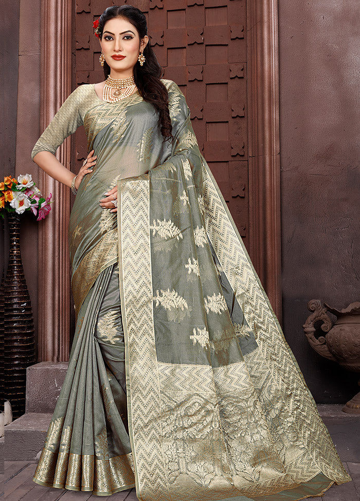 Grey Organza Woven Work Saree With Blouse