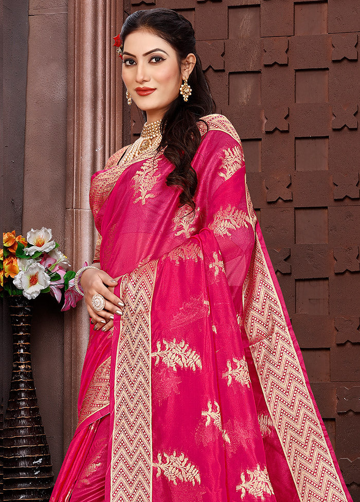 Pink Organza Woven Work Saree With Blouse