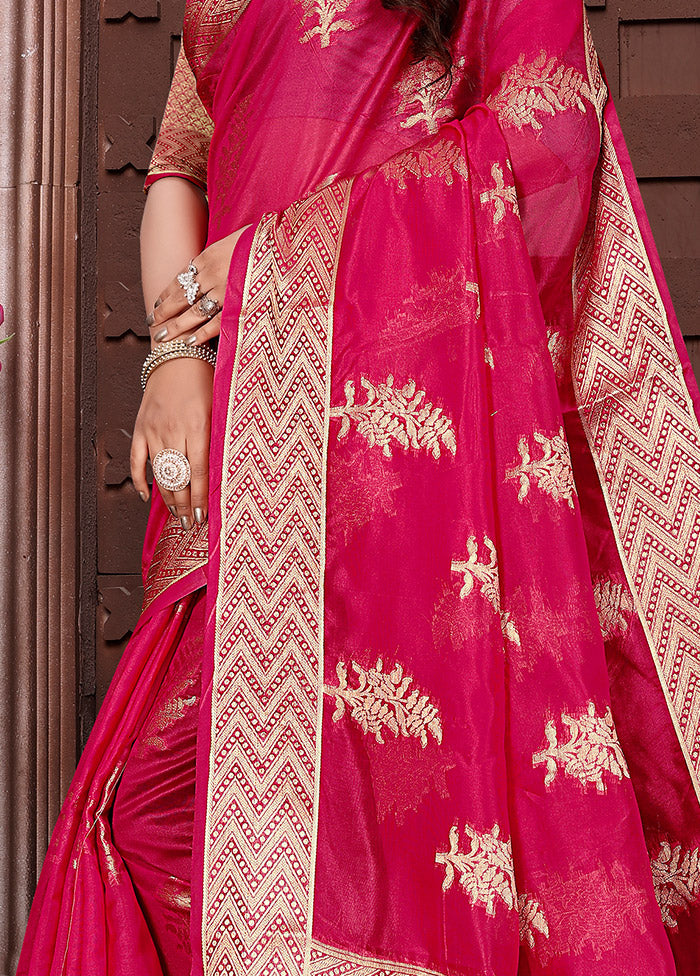 Pink Organza Woven Work Saree With Blouse