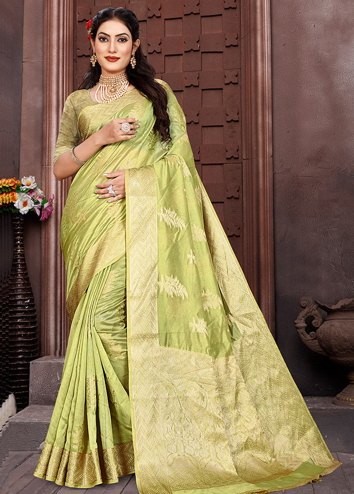 Pista Green Organza Woven Work Saree With Blouse