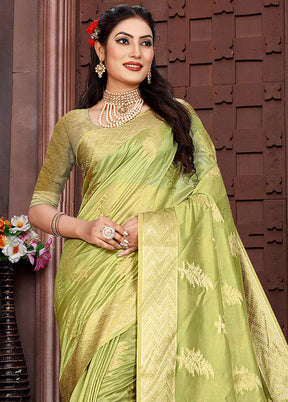 Pista Green Organza Woven Work Saree With Blouse