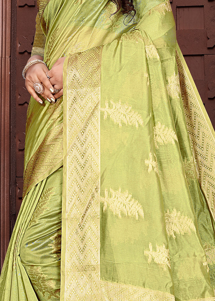 Pista Green Organza Woven Work Saree With Blouse