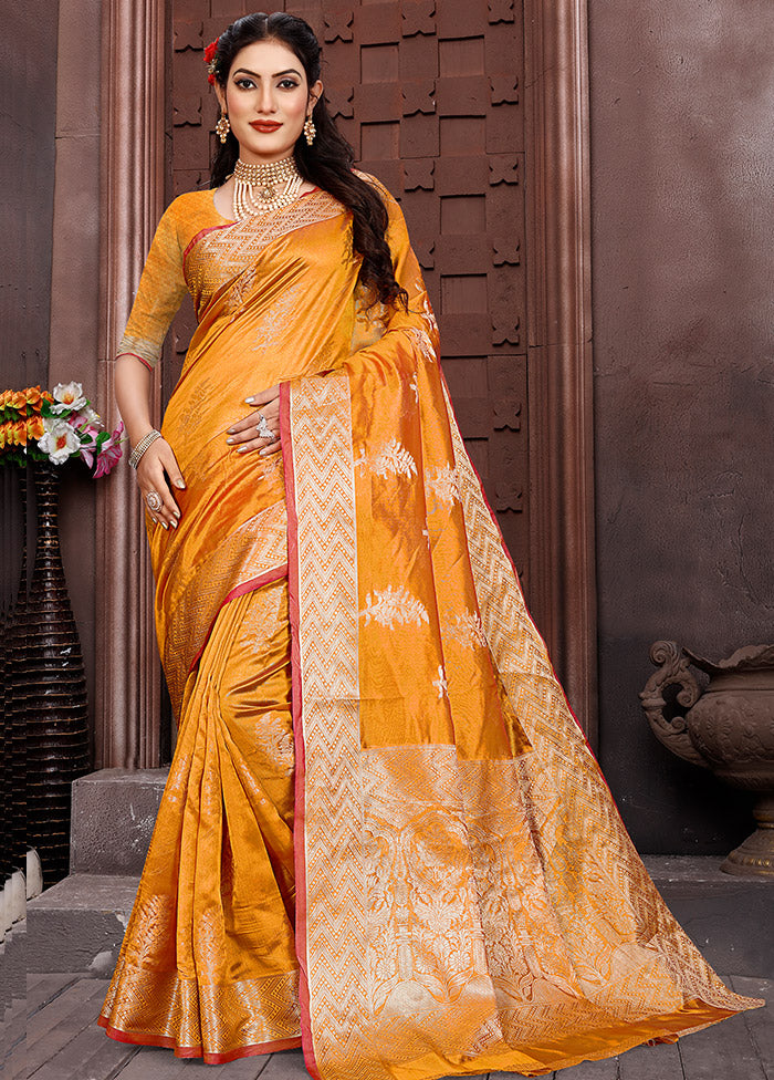 Orange Organza Woven Work Saree With Blouse