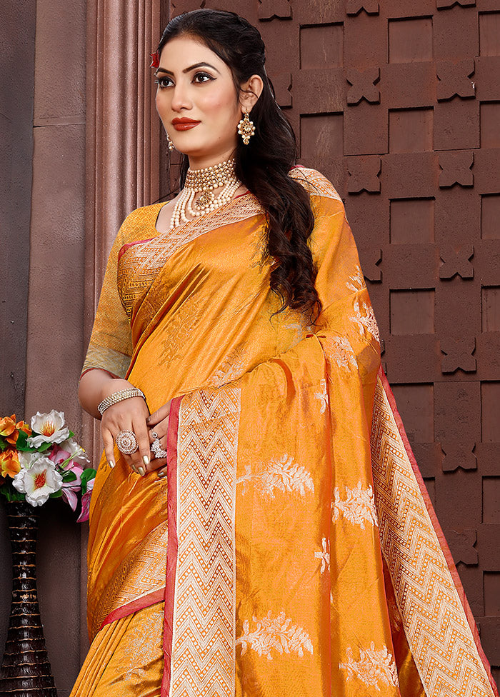 Orange Organza Woven Work Saree With Blouse