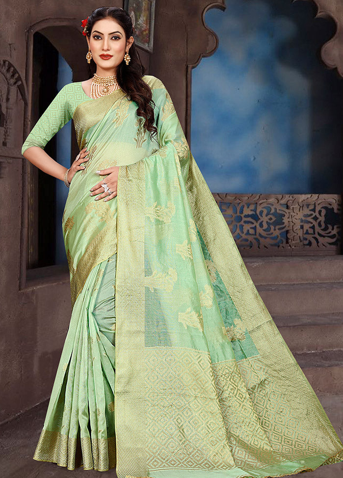 Sea Green Organza Woven Work Saree With Blouse