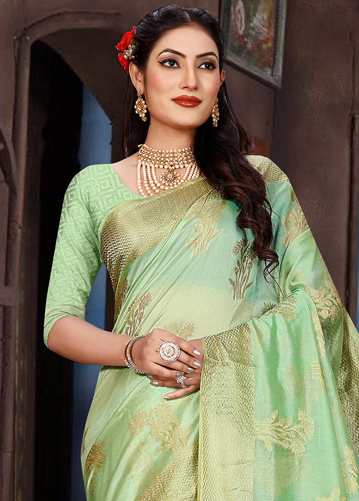 Sea Green Organza Woven Work Saree With Blouse