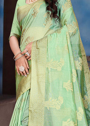 Sea Green Organza Woven Work Saree With Blouse