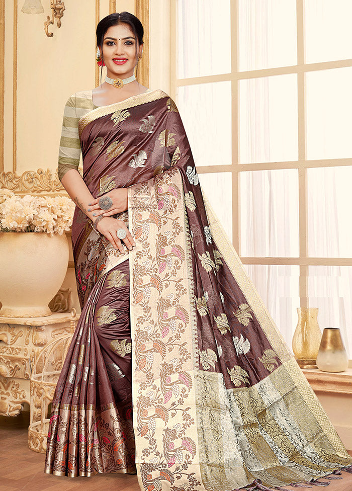 Burgundy Organza Saree With Blouse Piece